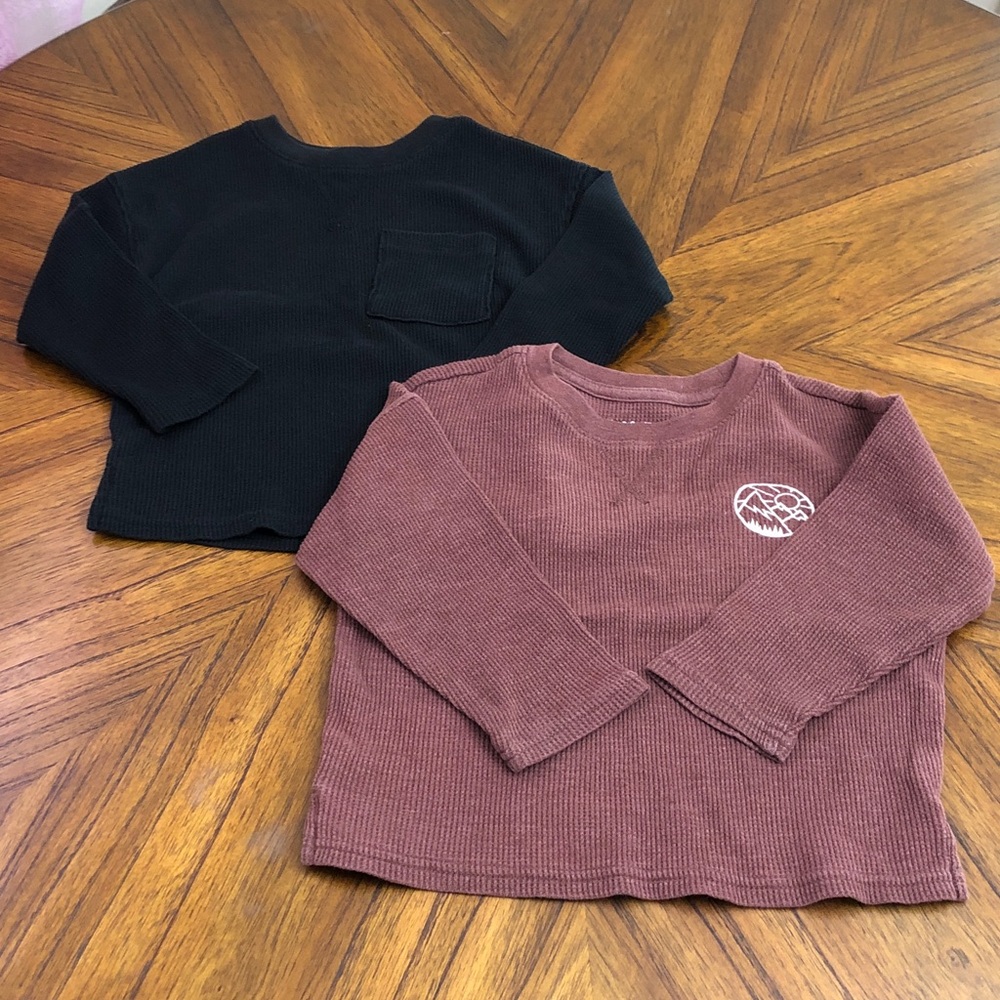 Cat & Jack Long-Sleeve Ribbed Tops - Black and Mauve